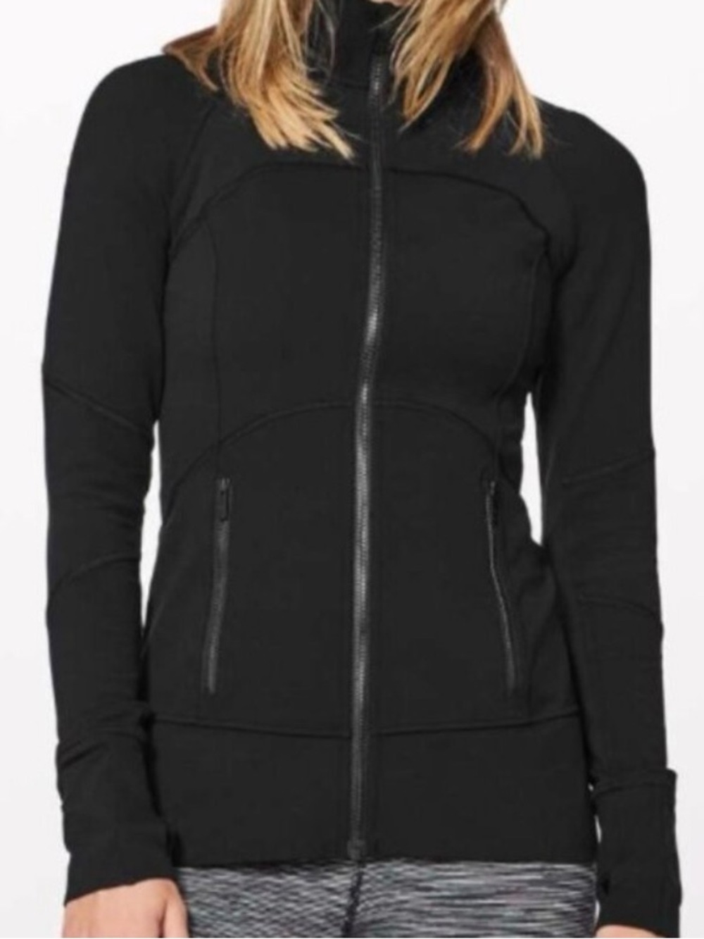 Lululemon Contour Jacket Black Full Zip High Neck Zip Pockets Women’s Size 4